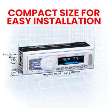 BOSS Audio Systems MR1308UAB Marine Receiver - Weatherproof, Bluetooth Audio, USB, SD, MP3, AM/FM, Aux-in, No CD Player, White, 8.50in. x 8.50in. x 4.00in.