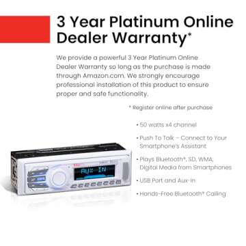 BOSS Audio Systems MR1308UAB Marine Receiver - Weatherproof, Bluetooth Audio, USB, SD, MP3, AM/FM, Aux-in, No CD Player, White, 8.50in. x 8.50in. x 4.00in.