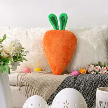 Bunny Chorus Easter Throw Pillow: Fluffy Carrot Design