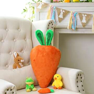 Bunny Chorus Easter Throw Pillow: Fluffy Carrot Design