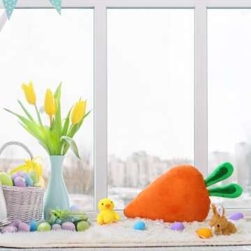 Bunny Chorus Easter Throw Pillow: Fluffy Carrot Design