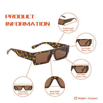 TruFabV Vintage Rectangle Sunglasses for Unisex 90s Style