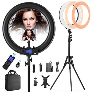 PIXEL 19-Inch Bi-Color LCD Ring Light with Wireless Remote and iPad Holder for Photography & Video