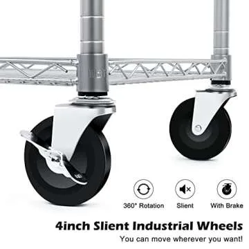 WDT 990Lbs Capacity Heavy Duty Rolling Utility Cart, NSF Rolling Carts with Wheels,Commercial Grade Metal Cart with Handle Bar & Shelf Liner,Trolley Serving Cart for Restaurant,Kitchen,Gray