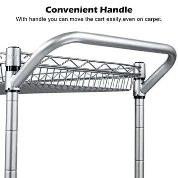 WDT 990Lbs Capacity Heavy Duty Rolling Utility Cart, NSF Rolling Carts with Wheels,Commercial Grade Metal Cart with Handle Bar & Shelf Liner,Trolley Serving Cart for Restaurant,Kitchen,Gray