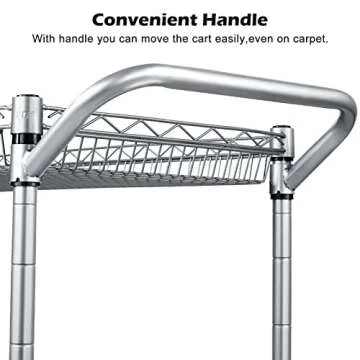 WDT 990Lbs Capacity Heavy Duty Rolling Utility Cart, NSF Rolling Carts with Wheels,Commercial Grade Metal Cart with Handle Bar & Shelf Liner,Trolley Serving Cart for Restaurant,Kitchen,Gray