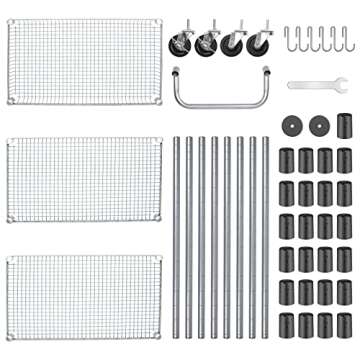 WDT 990Lbs Capacity Heavy Duty Rolling Utility Cart, NSF Rolling Carts with Wheels,Commercial Grade Metal Cart with Handle Bar & Shelf Liner,Trolley Serving Cart for Restaurant,Kitchen,Gray