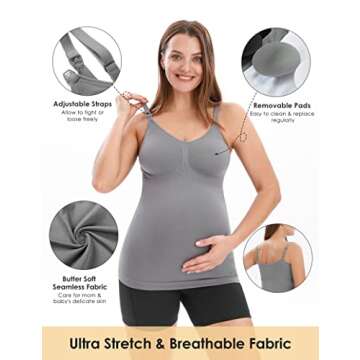 HOFISH Support Nursing Tank Tops for Breastfeeding, Comfort Stretch Maternity Camisoles with Built i...