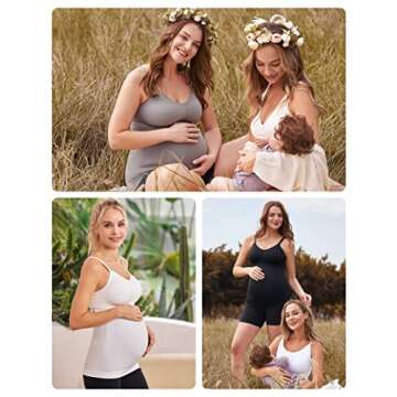 HOFISH Support Nursing Tank Tops for Breastfeeding, Comfort Stretch Maternity Camisoles with Built in Bra BlackWhiteGrey M