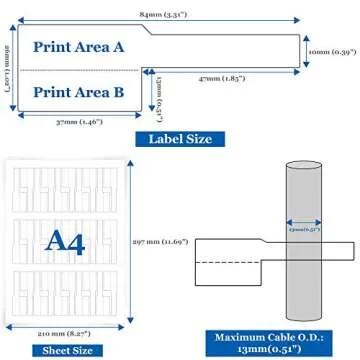 Mr-Label® US Letter Sheet Self-Adhesive Cable Label - Waterproof | Tear Resistant - with Free Print Tool - for Laser Printer (10 Sheets (300 Labels), 5 Assorted Colors)
