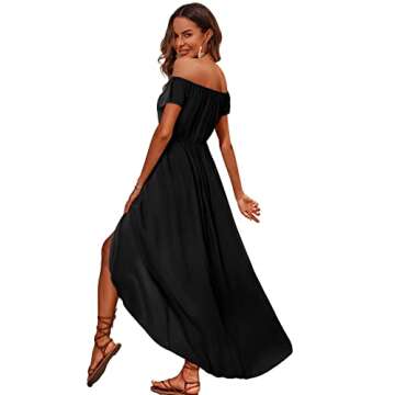 BIUBIU Women's Off Shoulder Floral Rayon Party Split Maxi Romper Dress Long Summer Flowy Party Dress 2024 (Solid-Black,XXL)
