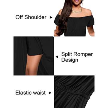 BIUBIU Women's Off Shoulder Floral Rayon Party Split Maxi Romper Dress Long Summer Flowy Party Dress 2024 (Solid-Black,XXL)