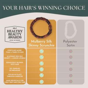 Authentic Mulberry Silk Skinny Hair Match Scrunchies for Women, Anti Breakage Hair Ties for Curly Thick & Thin Hair, No Dent, No Pull, 100% Silk for Buns, Sleep & Ponytail, Strawberry/Auburn (4 Pack)