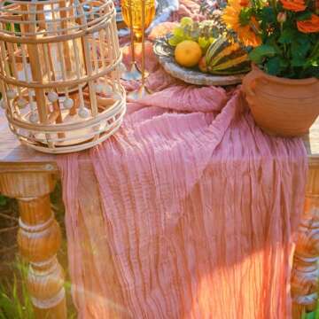 DOLOPL Dusty Rose Cheesecloth Table Runner for Bridal Shower Decorations 13.3ft Boho Gauze Cheese Cl...