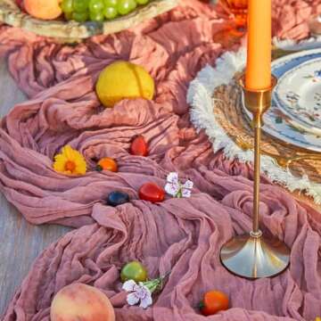 DOLOPL Dusty Rose Cheesecloth Table Runner for Bridal Shower Decorations 13.3ft Boho Gauze Cheese Cloth Table Runner Rustic Sheer Runner 160inch Long for Wedding Decorations Party Table Decorations