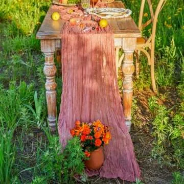 DOLOPL Dusty Rose Cheesecloth Table Runner for Bridal Shower Decorations 13.3ft Boho Gauze Cheese Cloth Table Runner Rustic Sheer Runner 160inch Long for Wedding Decorations Party Table Decorations