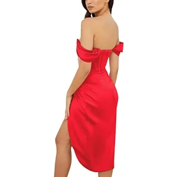 Elegant Off-Shoulder Satin Midi Dress for Special Events