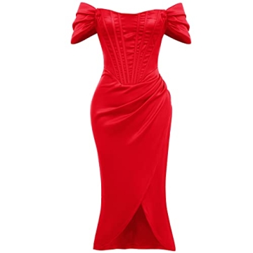 Elegant Off-Shoulder Satin Midi Dress for Special Events