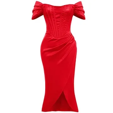 Elegant Off-Shoulder Satin Midi Dress for Special Events