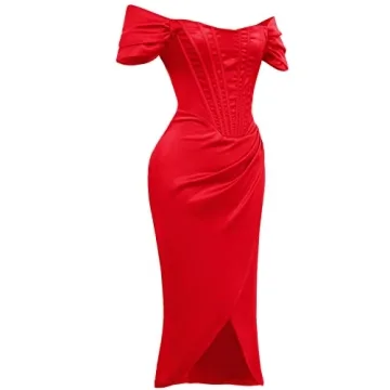 Elegant Off-Shoulder Satin Midi Dress for Special Events
