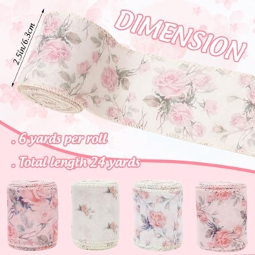 Vintage Floral Ribbon Set - 4 Rolls of Charming Decor Ribbons