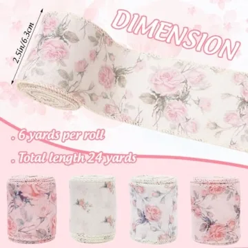 Vintage Floral Ribbon Set - 4 Rolls of Charming Decor Ribbons