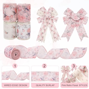 Vintage Floral Ribbon Set - 4 Rolls of Charming Decor Ribbons