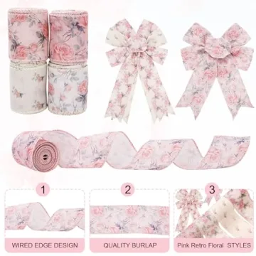 Vintage Floral Ribbon Set - 4 Rolls of Charming Decor Ribbons