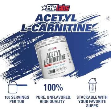 EHP Labs Acetyl L Carnitine Powder - Supports Natural Energy Production, Assists in Healthy Brain Function, Supports Heart Health, Vegan, Gluten Free, Non GMO - 100 Servings