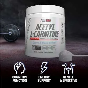 EHP Labs Acetyl L Carnitine Powder - Supports Natural Energy Production, Assists in Healthy Brain Function, Supports Heart Health, Vegan, Gluten Free, Non GMO - 100 Servings