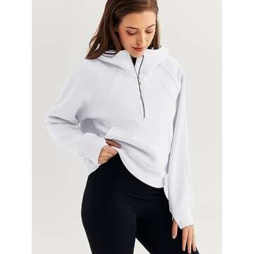 WYNNQUE Womens Hoodies Oversized Sweatshirts Half Quarter Zip Pullover Cropped Long Sleeve Fall Outfits Fashion Clothes White S
