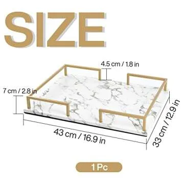 PuTwo Decorative Tray, Perfume Tray, Marble Print PU Leather Tray with Copper-Color Metal Handles, Handmade Vanity Tray, Jewellery Tray, Catchall Tray, Trinket Tray for Dresser Bathroom Vanity Table