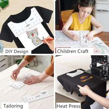 Tshirt Ruler Teflon Sheets Heat Tape,3 Teflon Sheets for Heat Press 12“x16,Tshirt Ruler Guide for Vinyl Alignment