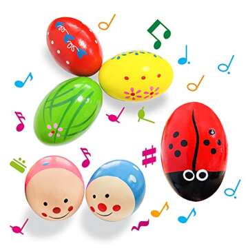 CREPRO Colorful Egg Shakers for Kids - 6 Pack Wooden Musical Instruments