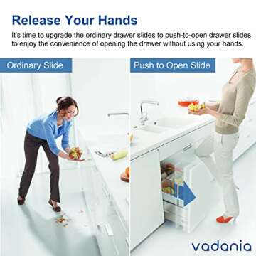 VADANIA 16" Push to Open Drawer Slide - Heavy Duty 100lb Capacity, 5-Pair, Full Extension
