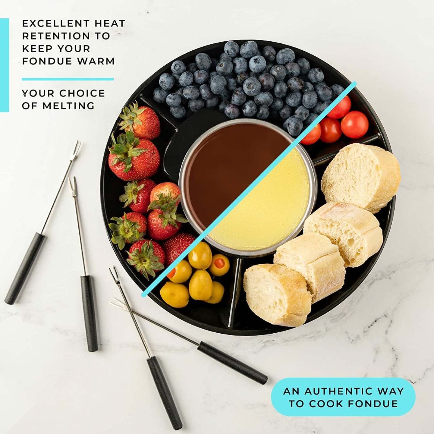 Kusini Electric Fondue Pot Set for Chocolate & Cheese
