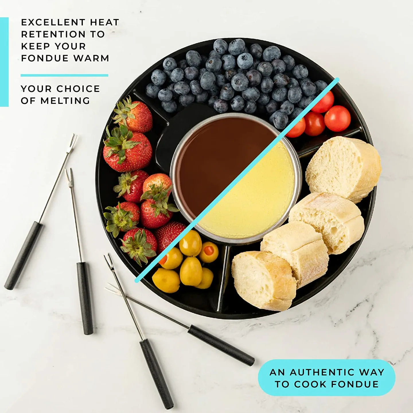 Kusini Electric Fondue Pot Set for Chocolate & Cheese