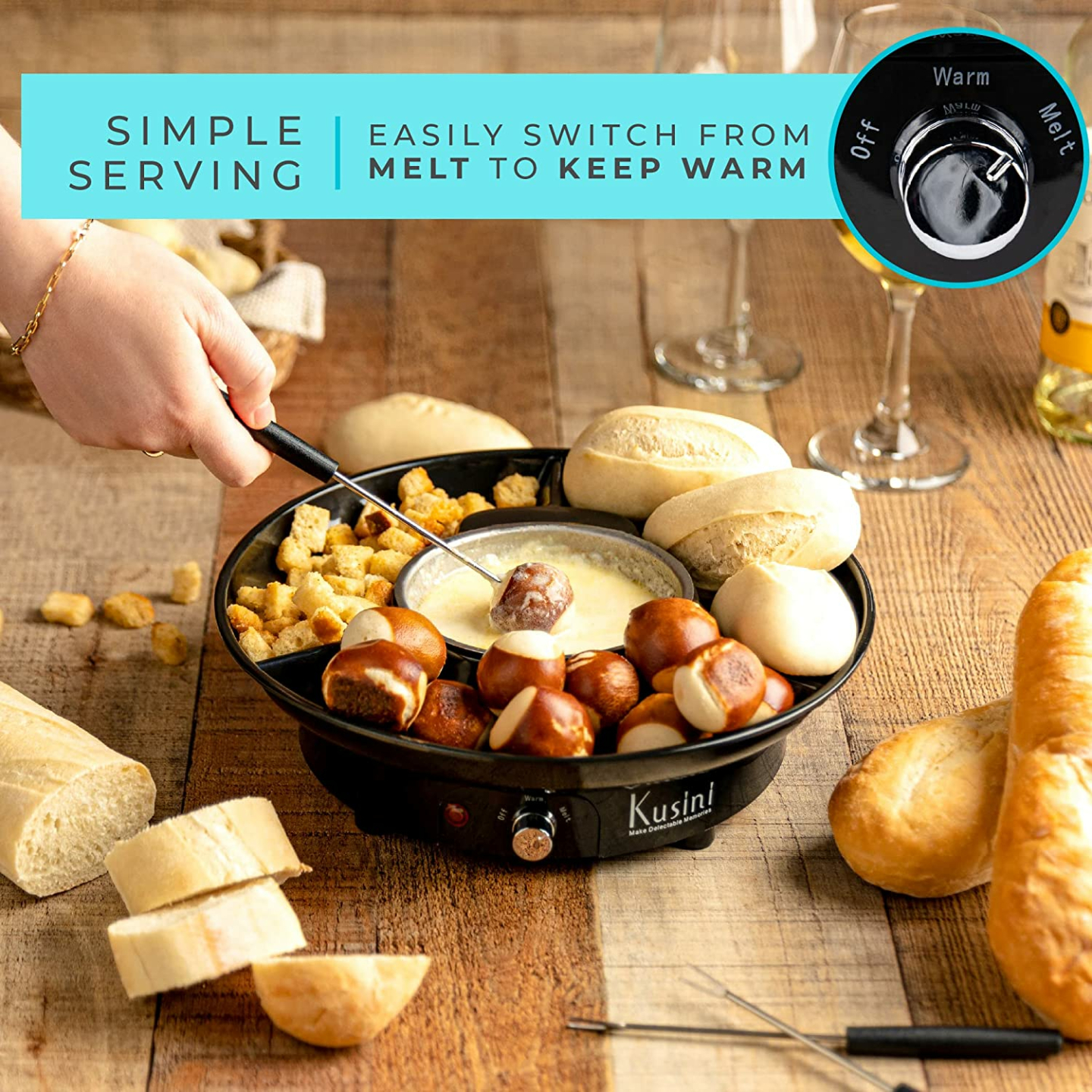 Kusini Electric Fondue Pot Set for Chocolate & Cheese