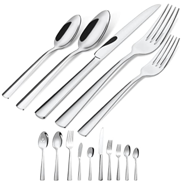 45-Piece Silverware Set Flatware Cutlery Set Service for 8, Durable Stainless Steel Tableware in Erg...