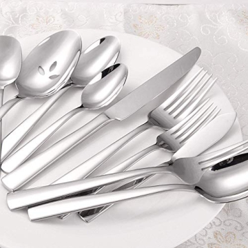 45-Piece Silverware Set Flatware Cutlery Set Service for 8, Durable Stainless Steel Tableware in Ergonomic Design Size and Weight, Kitchen Utensil Sets with Steak Knives, Rust-proof, Dishwasher Safe