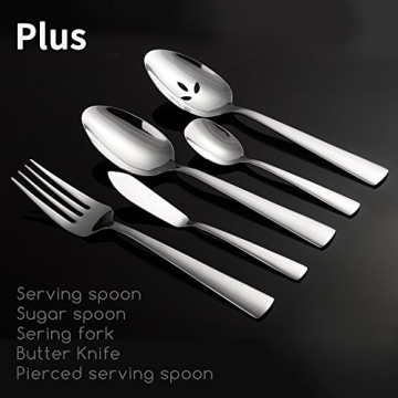45-Piece Silverware Set Flatware Cutlery Set Service for 8, Durable Stainless Steel Tableware in Ergonomic Design Size and Weight, Kitchen Utensil Sets with Steak Knives, Rust-proof, Dishwasher Safe