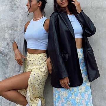 Amiblvowa Womens Faux Leather Jacket Shacket Long Sleeve Button Lapel Blazer Coat PU Vintage Loose Oversized Outwear Shirt, Black