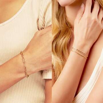 ÌF ME 9 PCS Gold Chain Bracelets Set for Women,Adjustable Fashion Paperclip Link Beaded Bracelets, Cuban Chunky Cable Chain Jewelry for Women