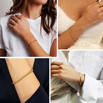 ÌF ME 9 PCS Gold Chain Bracelets Set for Women,Adjustable Fashion Paperclip Link Beaded Bracelets, Cuban Chunky Cable Chain Jewelry for Women