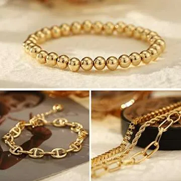 ÌF ME 9 PCS Gold Chain Bracelets Set for Women,Adjustable Fashion Paperclip Link Beaded Bracelets, Cuban Chunky Cable Chain Jewelry for Women
