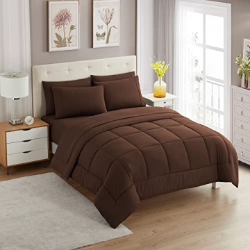 Sweet Home Collection 7 Piece Comforter Set Solid Color Luxury