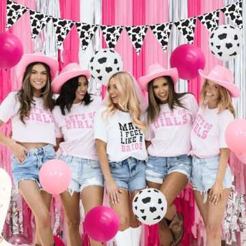 Hot Pink Brides Last Ride Nashville Bachelorette Party Decorations Western Themed Bachelorette Party Decorations for Cowgirl Bachelorette Brides Last Ride Cow Printing Balloons Cow Pennant Flags