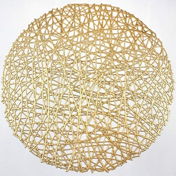 AdasBridal Gold Round Placemats for Dinner Table Set of 6 Metallic Hollow Out Line Circle Table Mats...