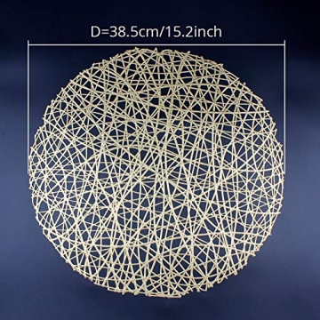 AdasBridal Gold Round Placemats for Dinner Table Set of 6 Metallic Hollow Out Line Circle Table Mats Vinyl Place Mats for Table Decor Wedding Accent Centerpiece