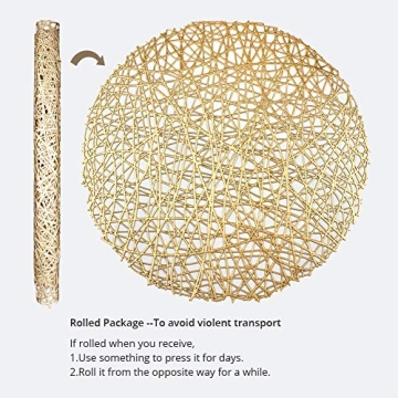 AdasBridal Gold Round Placemats for Dinner Table Set of 6 Metallic Hollow Out Line Circle Table Mats Vinyl Place Mats for Table Decor Wedding Accent Centerpiece